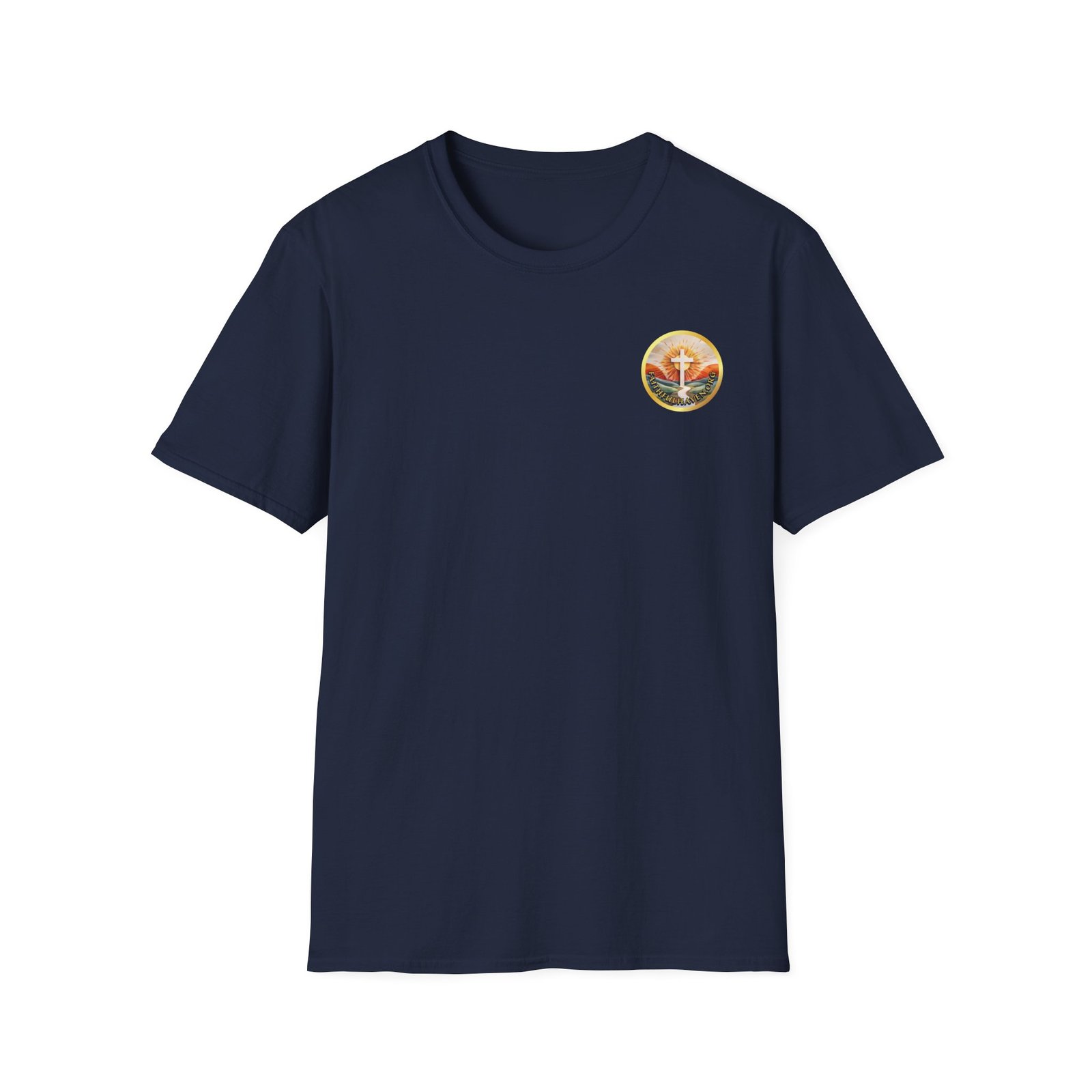 Navy Blue shirt with front logo of faithful haven.